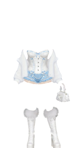 Pastel Blue Coquette With Fuzzy Jacket Set