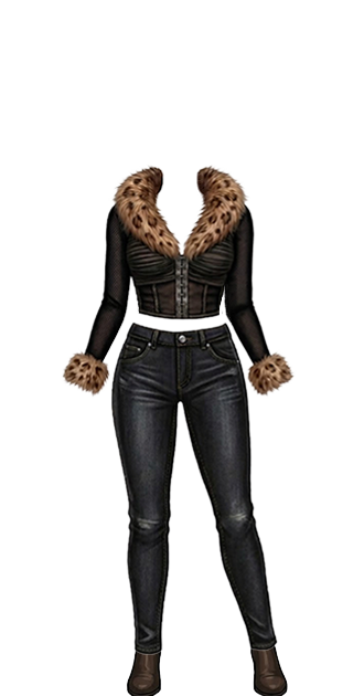 Faux Fur-Trim Sheer Mesh Cardigan