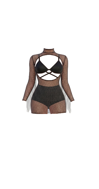 Sparkling Fringe Mesh Dress