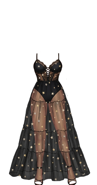 Sheer Star-Print Maxi Dress