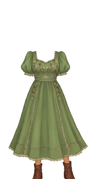 Cottagecore Green Dress with Boots