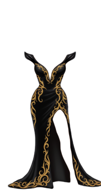 Black Gown with Gold Scrollwork
