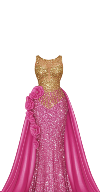 Gold and Hot Pink Sequined Gown