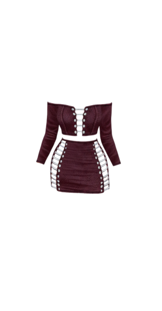 Burgundy Off-Shoulder Mini Skirt Set