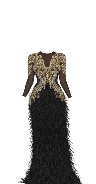 Black & Gold Fur Gown