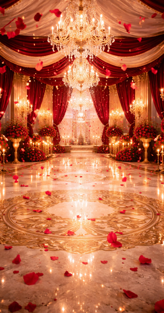 ballroom with rose petals