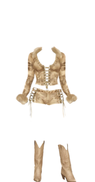Beige Y2K Lace Up Set With Fur