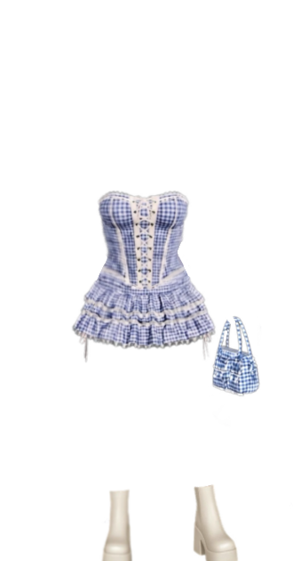 Blue Checkered Coquette Picnic Set