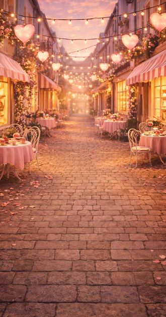 romantic alley at sunset