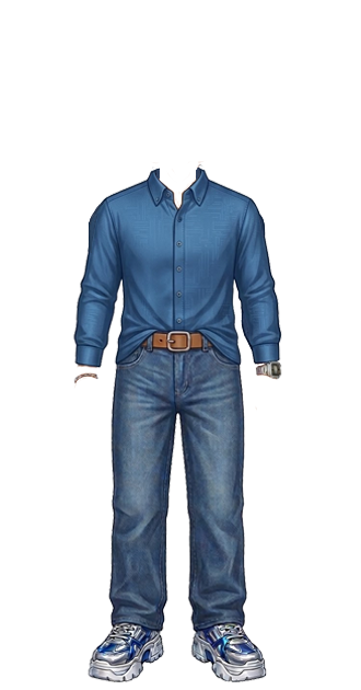 blue shirt half tucked